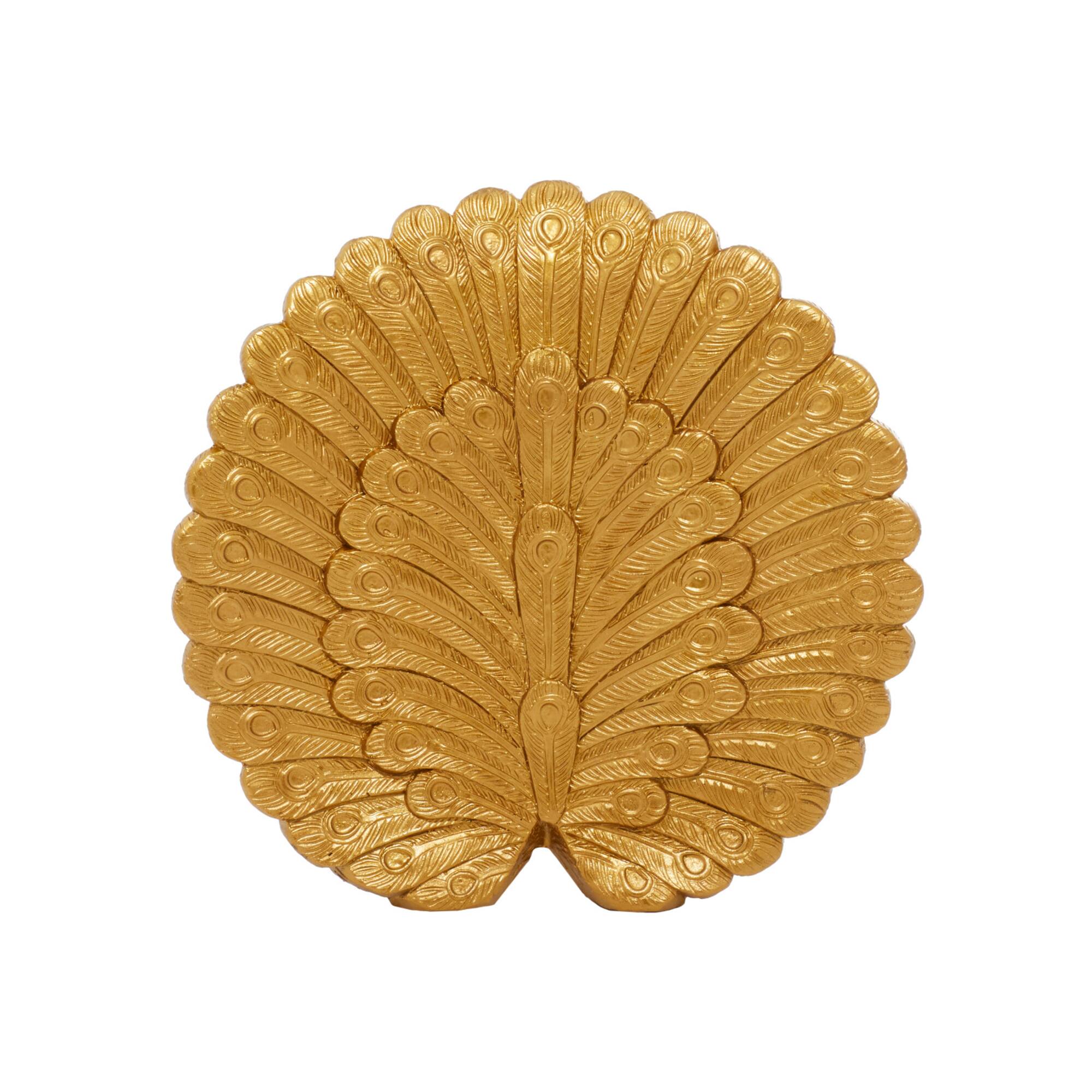 Gold Polystone Glam Peacock Sculpture, 12" x 12" x 5"